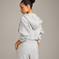 Oversized Knit Zip Through Mid Hoodie | Light Grey Marl