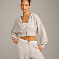 Oversized Knit Zip Through Mid Hoodie | Oat Marl