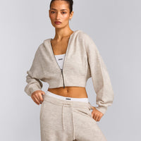 Oversized Knit Zip Through Mid Hoodie | Oat Marl