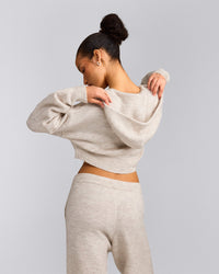 Oversized Knit Zip Through Mid Hoodie | Oat Marl