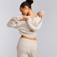 Oversized Knit Zip Through Mid Hoodie | Oat Marl