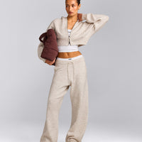 Oversized Knit Zip Through Mid Hoodie | Oat Marl