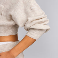 Oversized Knit Zip Through Mid Hoodie | Oat Marl