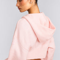 Oversized Knit Zip Through Mid Hoodie | Soft Girl Pink