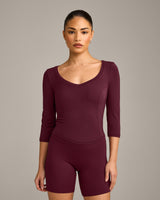 Mellow™ Motion Wide V-Neck 3/4 Length Sleeve Mid Top | Cherry Lacquer Purple