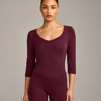 Mellow™ Motion Wide V-Neck 3/4 Length Sleeve Mid Top | Cherry Lacquer Purple