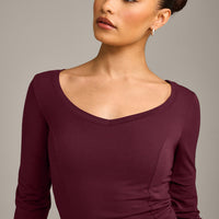 Mellow™ Motion Wide V-Neck 3/4 Length Sleeve Mid Top | Cherry Lacquer Purple