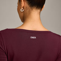 Mellow™ Motion Wide V-Neck 3/4 Length Sleeve Mid Top | Cherry Lacquer Purple