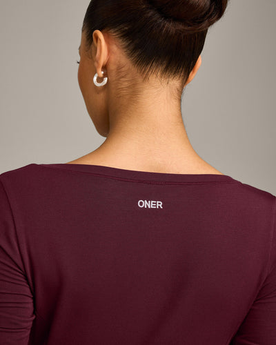 Mellow™ Motion Wide V-Neck 3/4 Length Sleeve Mid Top | Cherry Lacquer Purple