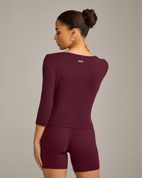 Mellow™ Motion Wide V-Neck 3/4 Length Sleeve Mid Top | Cherry Lacquer Purple