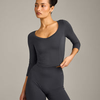 Mellow™ Motion Wide V Neck 3/4 Length Sleeve Mid Top | Coal