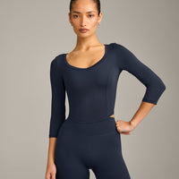 Mellow™ Motion Wide V Neck 3/4 Length Sleeve Mid Top | True Blue