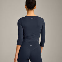Mellow™ Motion Wide V Neck 3/4 Length Sleeve Mid Top | True Blue