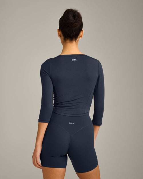 Mellow™ Motion Wide V Neck 3/4 Length Sleeve Mid Top | True Blue