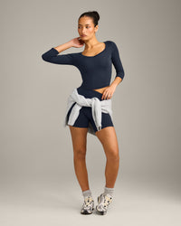 Mellow™ Motion Wide V Neck 3/4 Length Sleeve Mid Top | True Blue