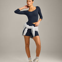 Mellow™ Motion Wide V Neck 3/4 Length Sleeve Mid Top | True Blue
