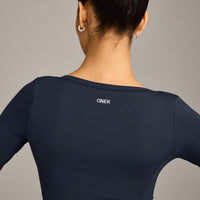 Mellow™ Motion Wide V Neck 3/4 Length Sleeve Mid Top | True Blue