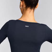 Mellow™ Motion Wide V Neck 3/4 Length Sleeve Mid Top | True Blue
