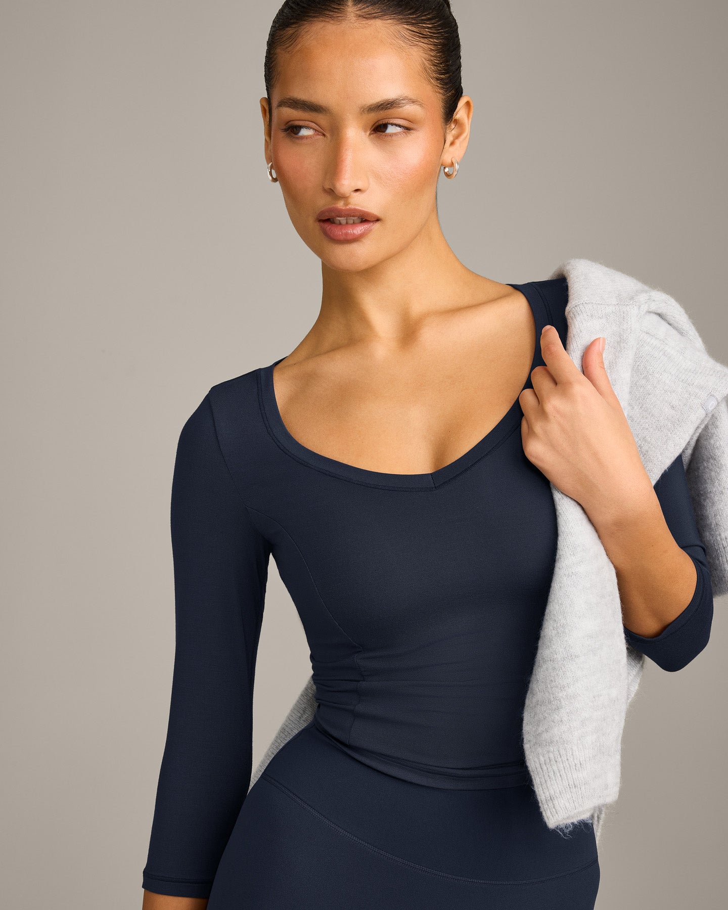 Mellow™ Motion Wide V Neck 3/4 Length Sleeve Mid Top | True Blue