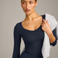 Mellow™ Motion Wide V Neck 3/4 Length Sleeve Mid Top | True Blue