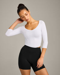 Mellow™ Motion Wide V Neck 3/4 Length Sleeve Mid Top | White