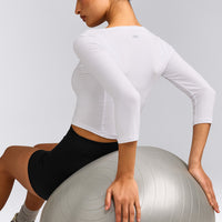 Mellow™ Motion Wide V Neck 3/4 Length Sleeve Mid Top | White