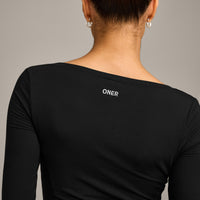 Mellow™ Motion Wide V Neck Long Sleeve Top | Black