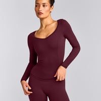Mellow™ Motion Wide V Neck Long Sleeve Top | Cherry Lacquer Purple