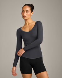 Mellow™ Motion Wide V Neck Long Sleeve Top | Coal