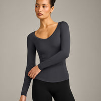 Mellow™ Motion Wide V Neck Long Sleeve Top | Coal