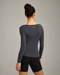 Mellow™ Motion Wide V Neck Long Sleeve Top | Coal