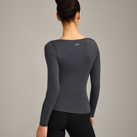 Mellow™ Motion Wide V Neck Long Sleeve Top | Coal