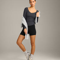 Mellow™ Motion Wide V Neck Long Sleeve Top | Coal