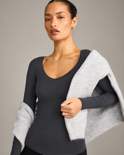 Mellow™ Motion Wide V Neck Long Sleeve Top | Coal