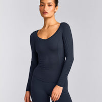 Mellow™ Motion Wide V Neck Long Sleeve Top | True Blue