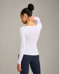 Mellow™ Motion Wide V Neck Long Sleeve Top | White