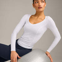 Mellow™ Motion Wide V Neck Long Sleeve Top | White