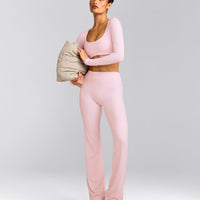 SoftMotion™ Flared Bottoms with Grey Logo | Soft Girl Pink