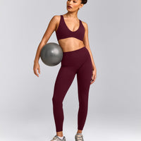 SoftMotion™ High Waisted Leggings with Grey Logo | Cherry Lacquer Purple