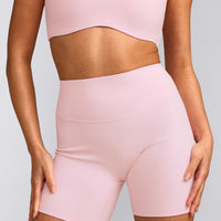 SoftMotion™ High Waisted Shorts 6" with Grey Logo | Soft Girl Pink