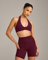 SoftMotion™ Minimal Halter Neck Bralette with Grey Logo | Cherry Lacquer Purple