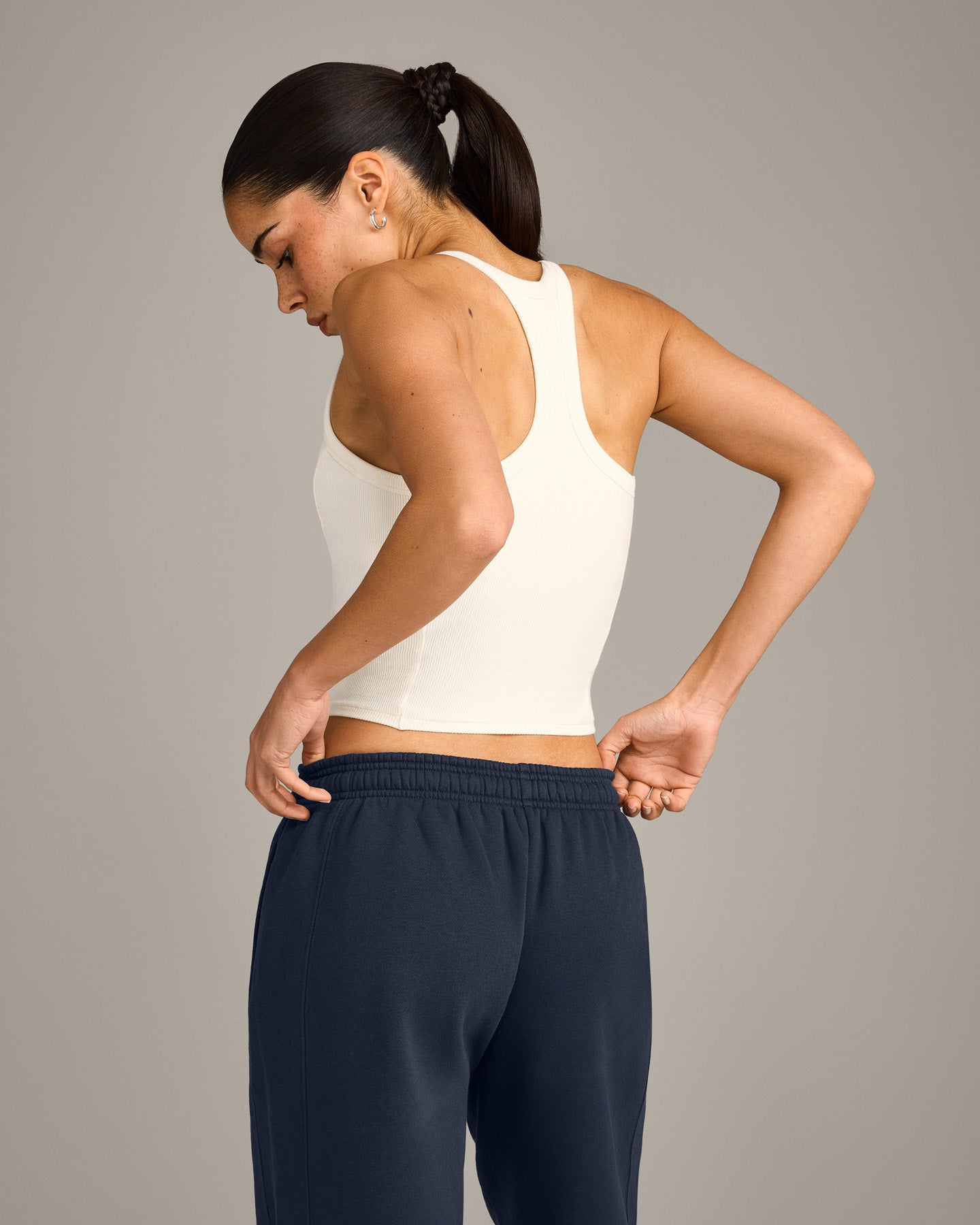 Mellow™ Rib Racer Back Mid Vest with Built in Bra Shelf | Off White