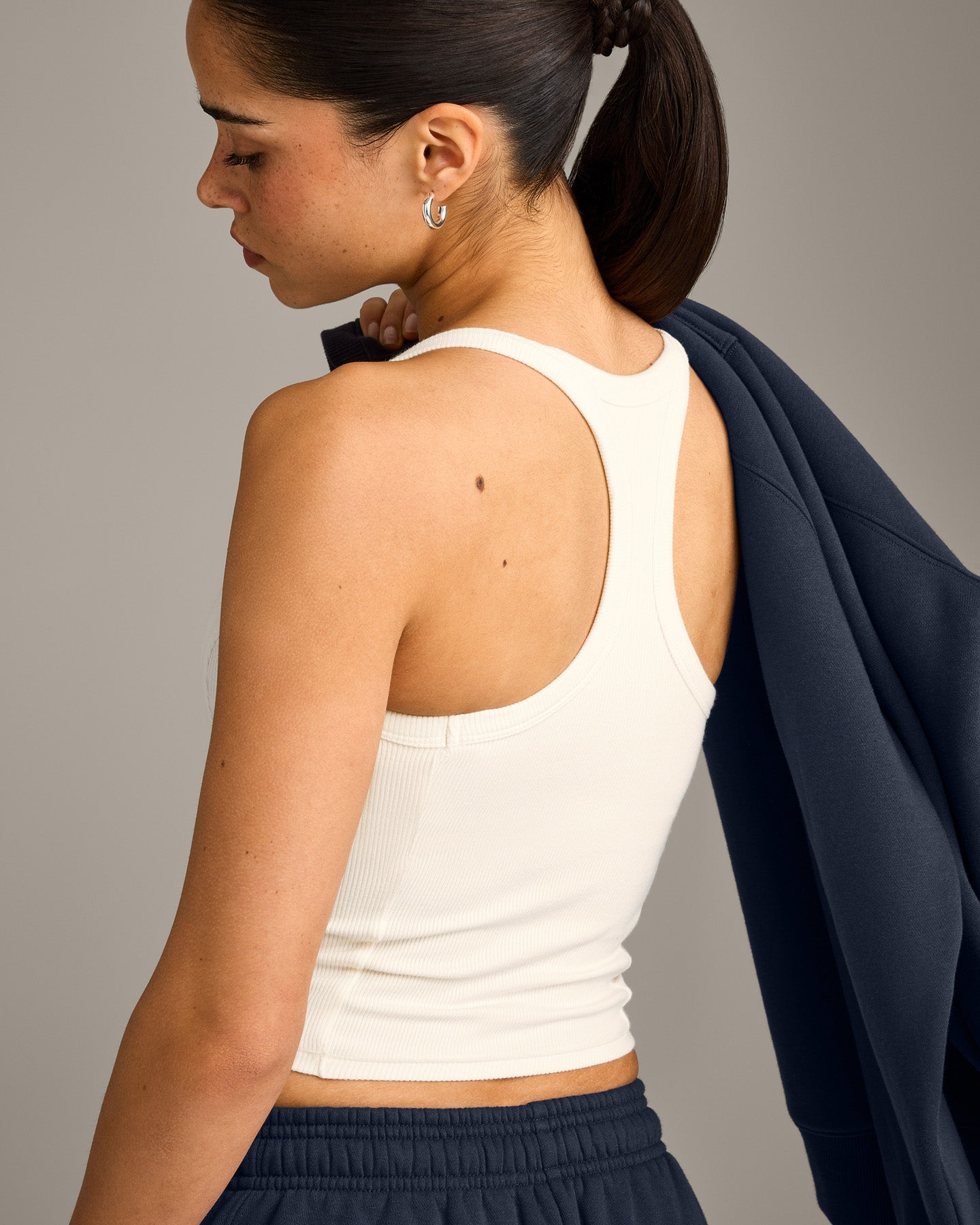 Mellow™ Rib Racer Back Mid Vest with Built in Bra Shelf | Off White