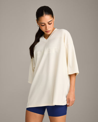 Oversized V Neck T-Shirt with Oner Graphic | Off White