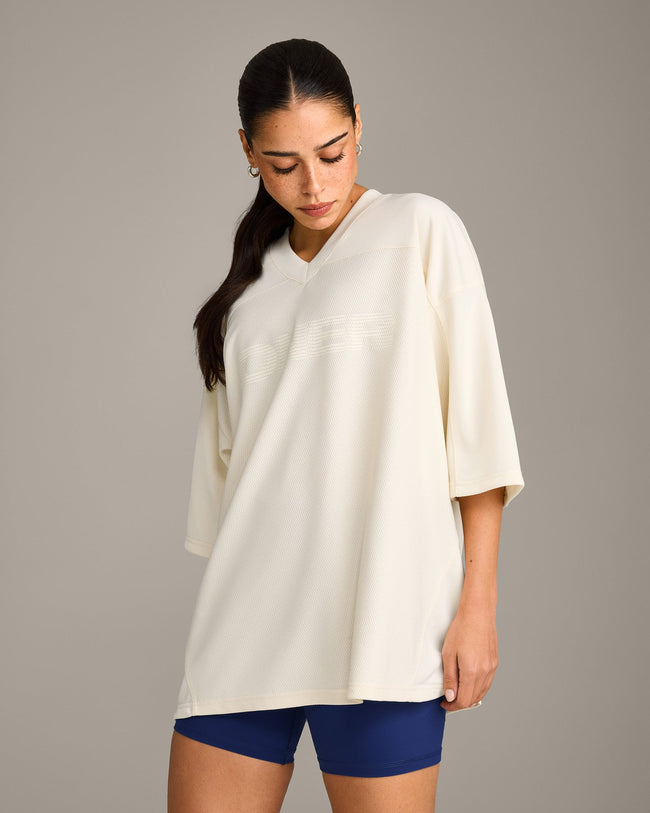 Oversized V Neck T-Shirt with Oner Graphic | Off White