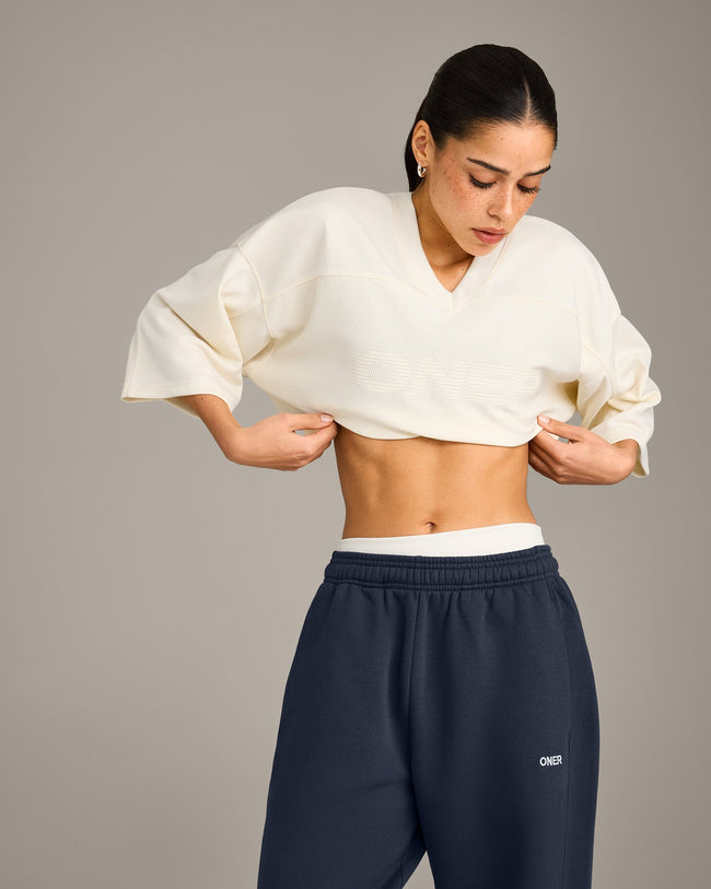 Oversized V Neck T-Shirt with Oner Graphic | Off White