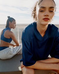 Oversized V Neck T-Shirt with Oner Graphic | Varsity Blue