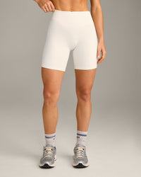UnifiedMove High Waisted Shorts 6" with Reflective Logo | Marshmallow White