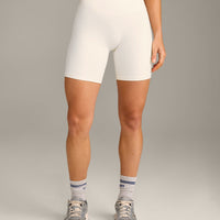 UnifiedMove High Waisted Shorts 6" with Reflective Logo | Marshmallow White