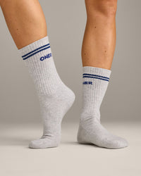 Varsity Stripe Crew Socks 3 Pack | White/Grey